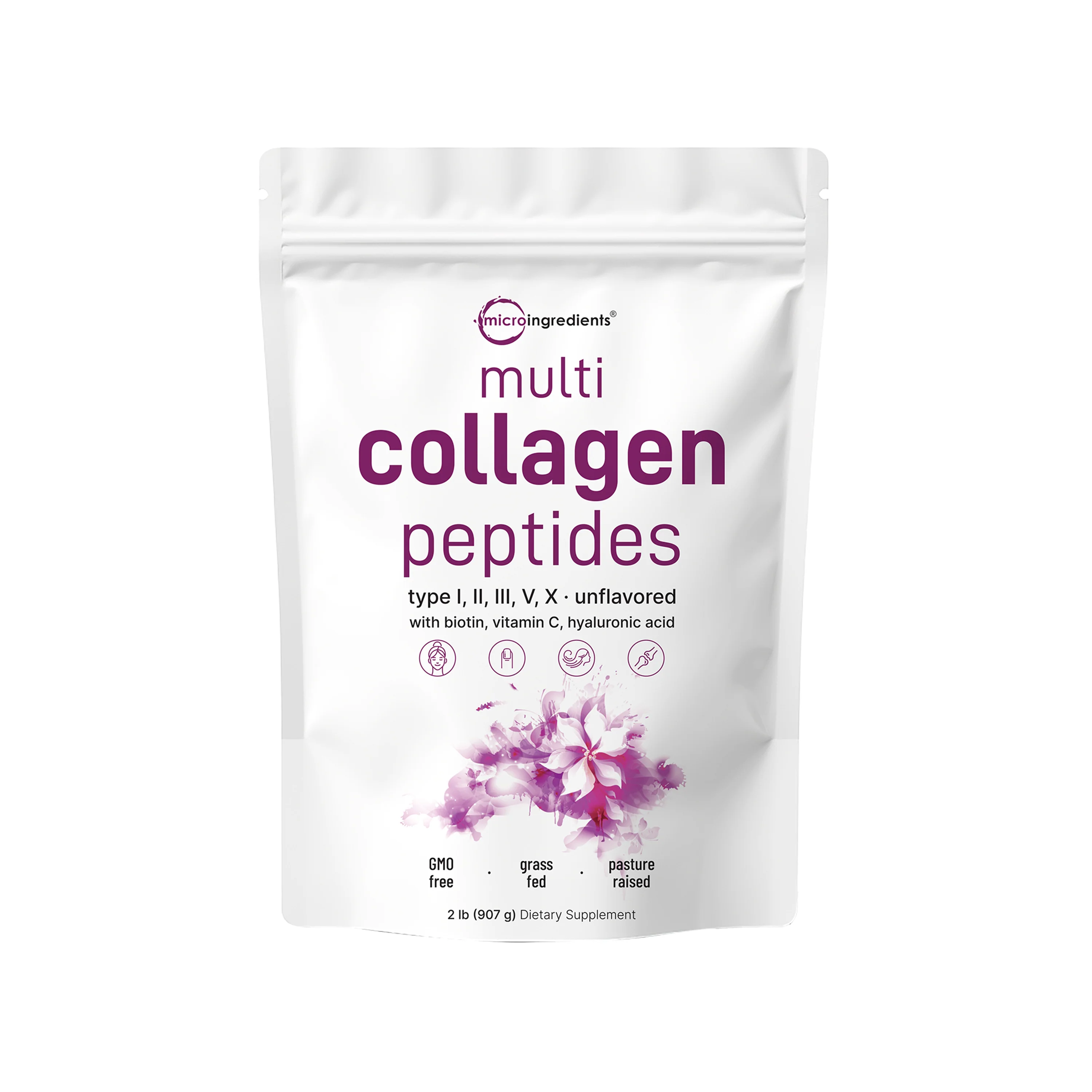 Micro Ingredients Multi Collagen Peptides Powder - Hydrolyzed Protein Peptides (Type I,II,III,V,X) with Hyaluronic Acid, Biotin & Vitamin C Unflavored - Image 4