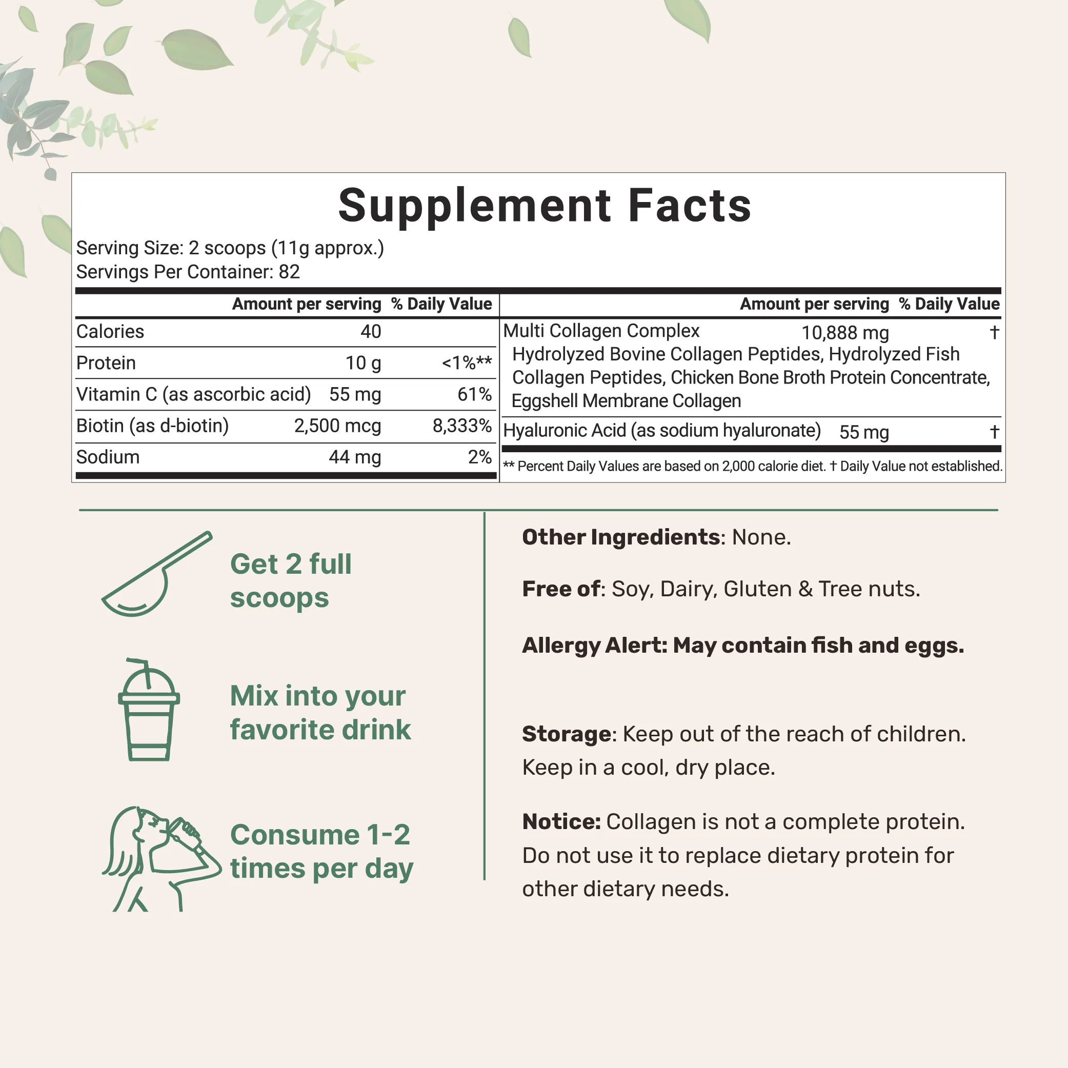 Micro Ingredients Multi Collagen Peptides Powder - Hydrolyzed Protein Peptides (Type I,II,III,V,X) with Hyaluronic Acid, Biotin & Vitamin C Unflavored - Image 5
