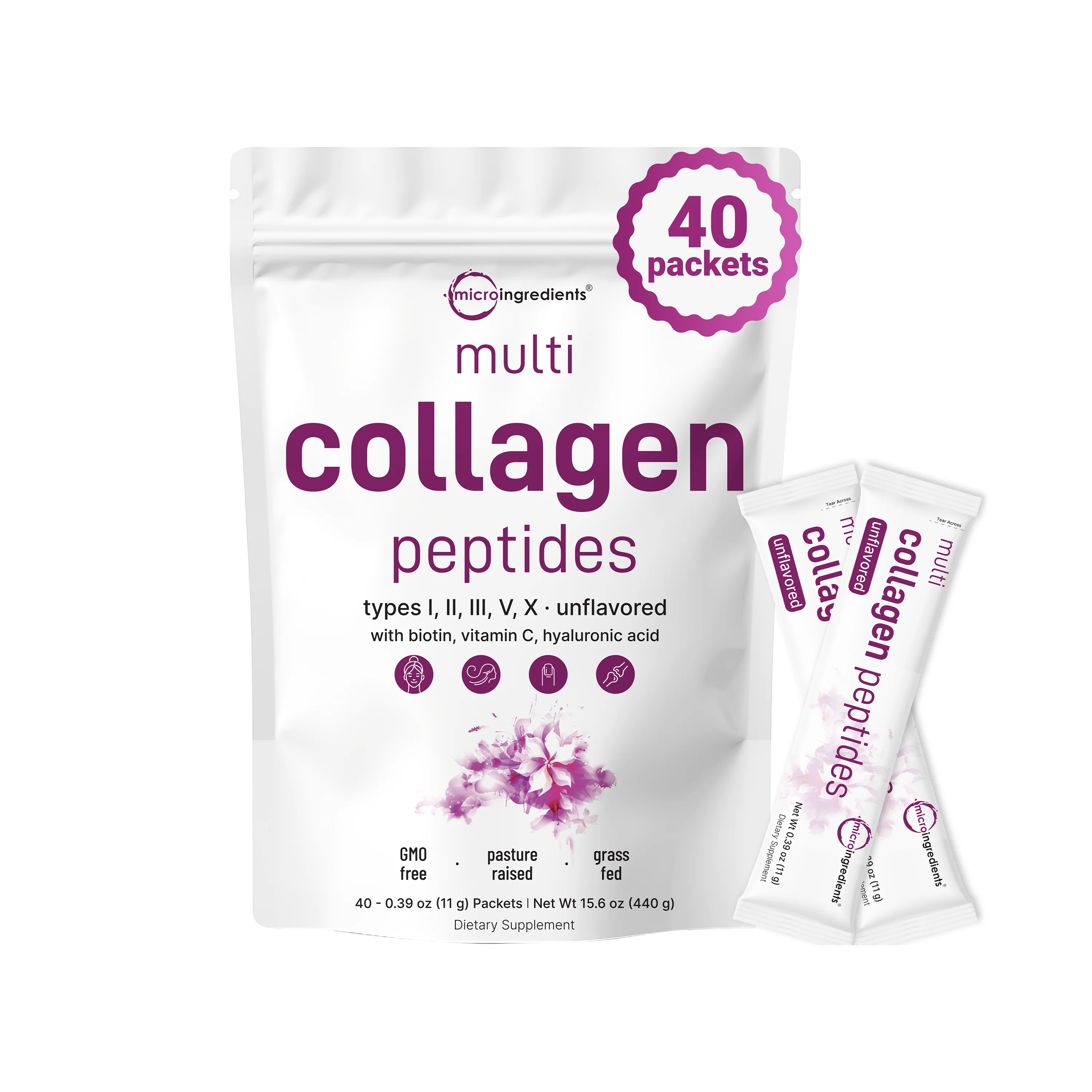 Micro Ingredients Multi Collagen Peptides Powder - Hydrolyzed Protein Peptides (Type I,II,III,V,X) with Hyaluronic Acid, Biotin & Vitamin C Unflavored - Image 6