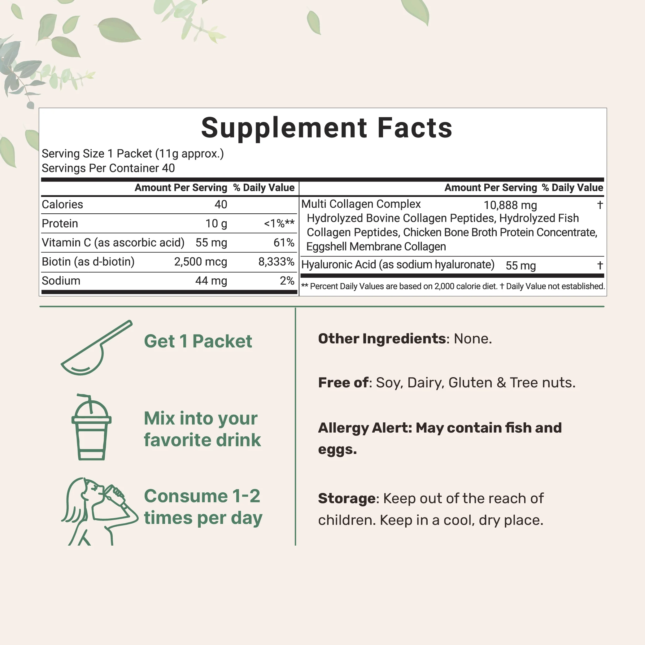 Micro Ingredients Multi Collagen Peptides Powder - Hydrolyzed Protein Peptides (Type I,II,III,V,X) with Hyaluronic Acid, Biotin & Vitamin C Unflavored - Image 7