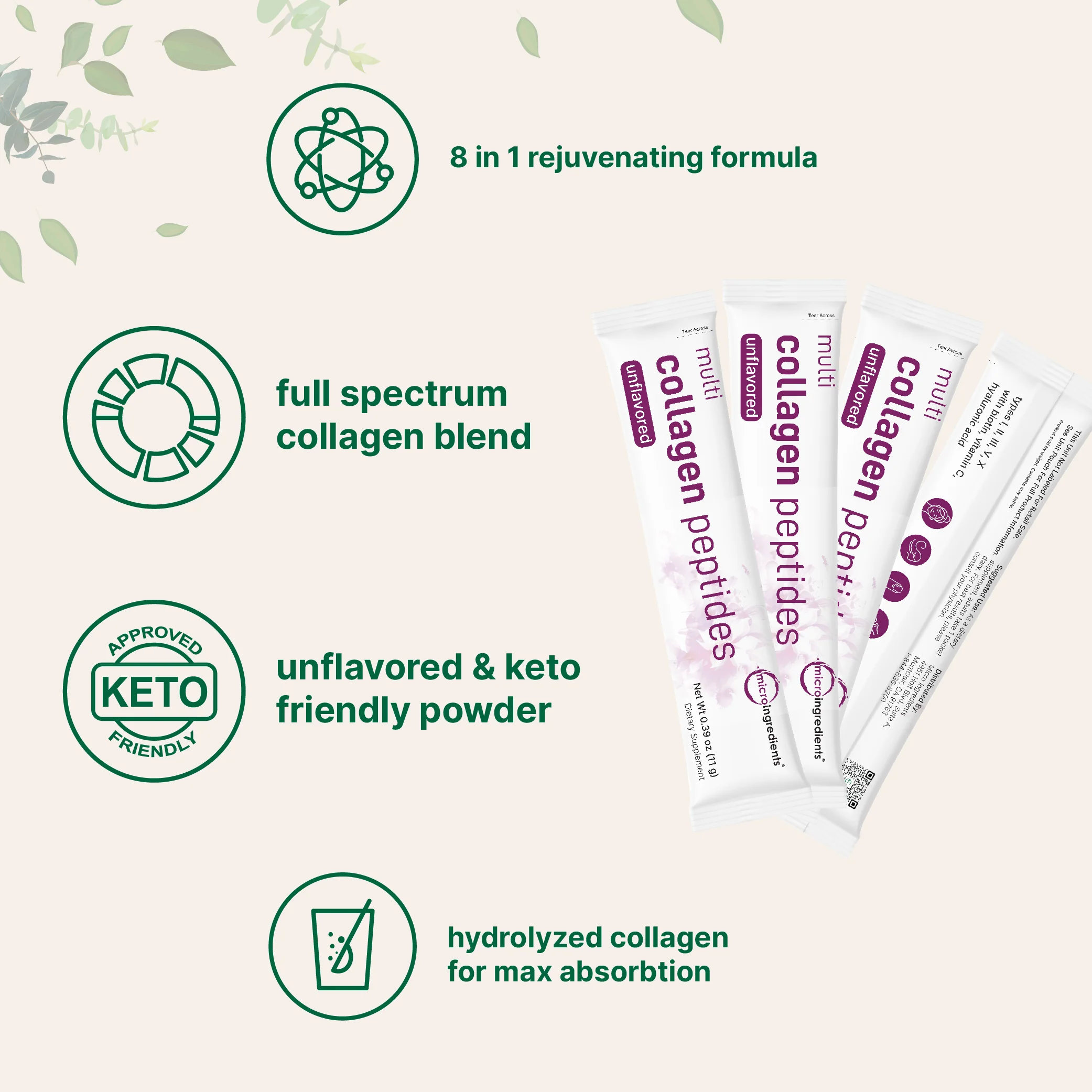 Micro Ingredients Multi Collagen Peptides Powder - Hydrolyzed Protein Peptides (Type I,II,III,V,X) with Hyaluronic Acid, Biotin & Vitamin C Unflavored - Image 8