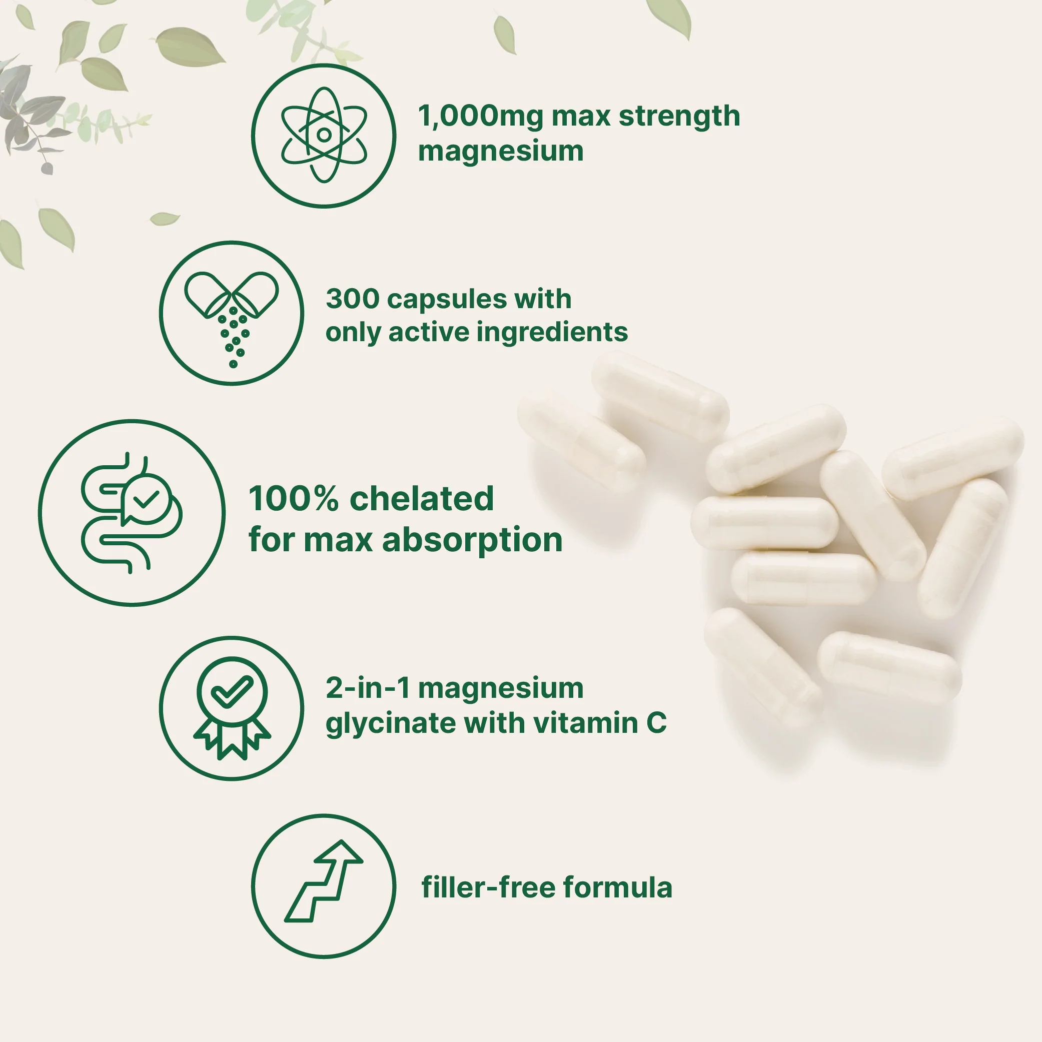Micro Ingredients Pure Magnesium Glycinate 1,000mg Per Serving, 300 Capsules - Image 3