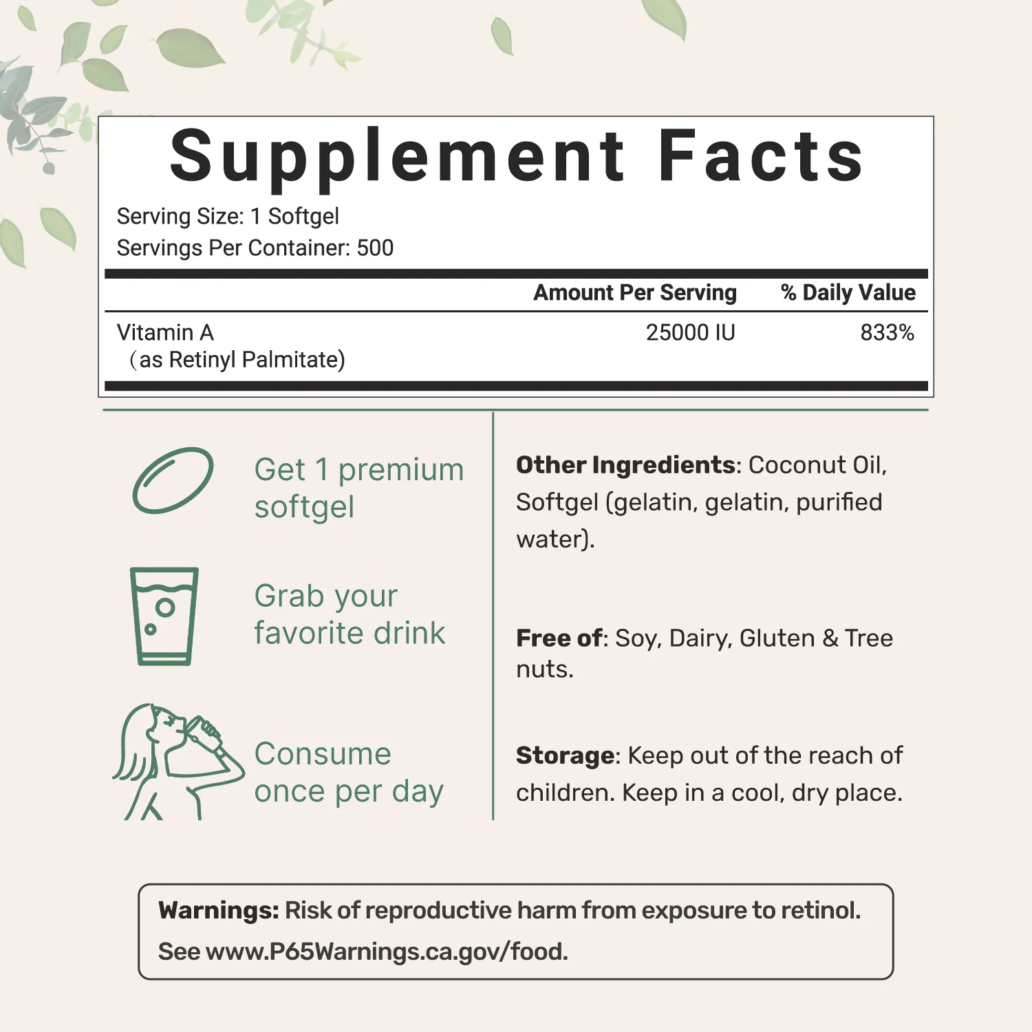 Micro Ingredients Vitamin A Softgels – 25,000 IU with Virgin Coconut Oil - Image 2