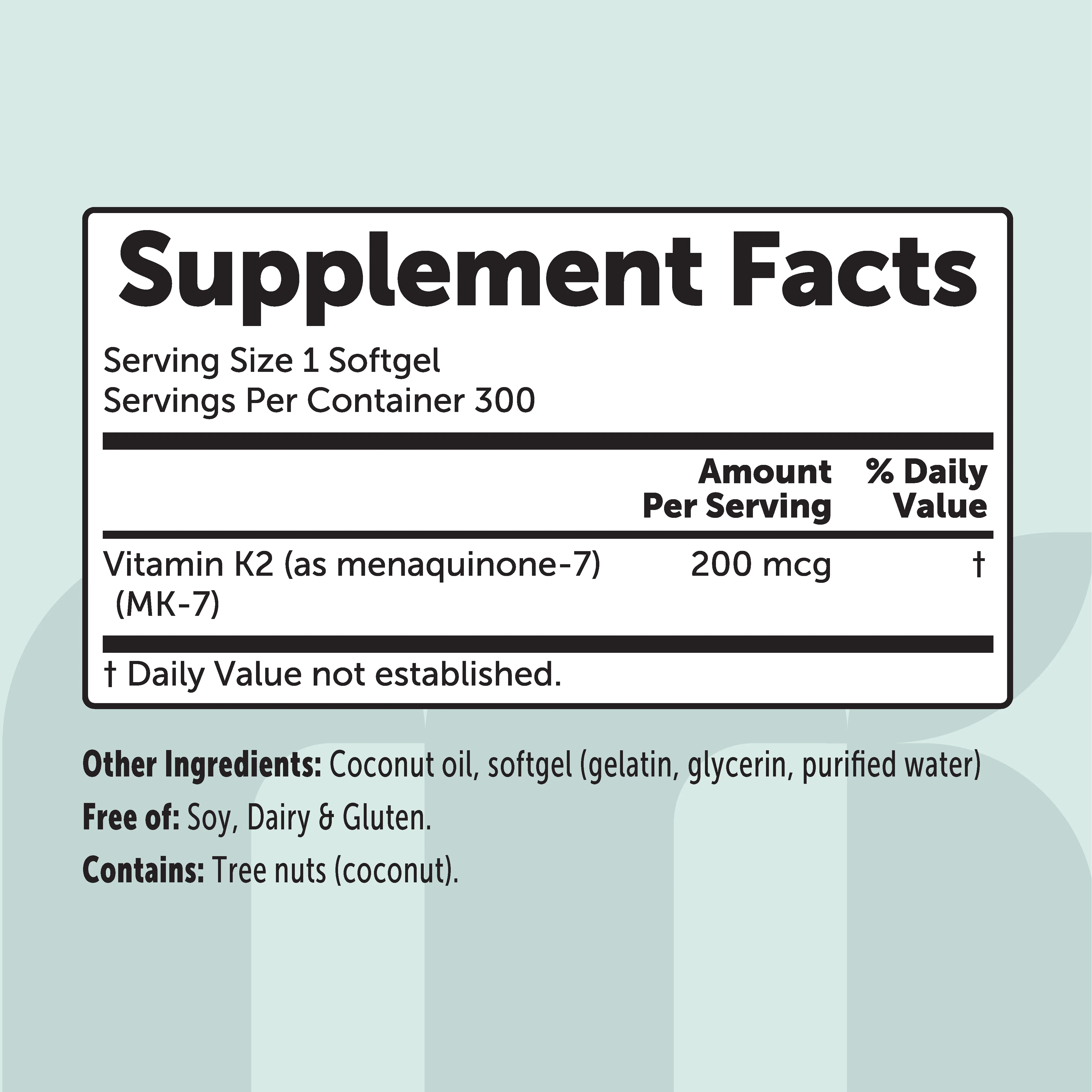 Micro Ingredients Vitamin K2 MK-7 Supplement, 200 mcg Per Serving, 300 Coconut Oil Softgles - Image 3